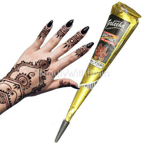 BEST BROWN QUALITY FRESH ORGANIC Henna Mehndi Tattoo Kit cones + BLACK  GLITTER